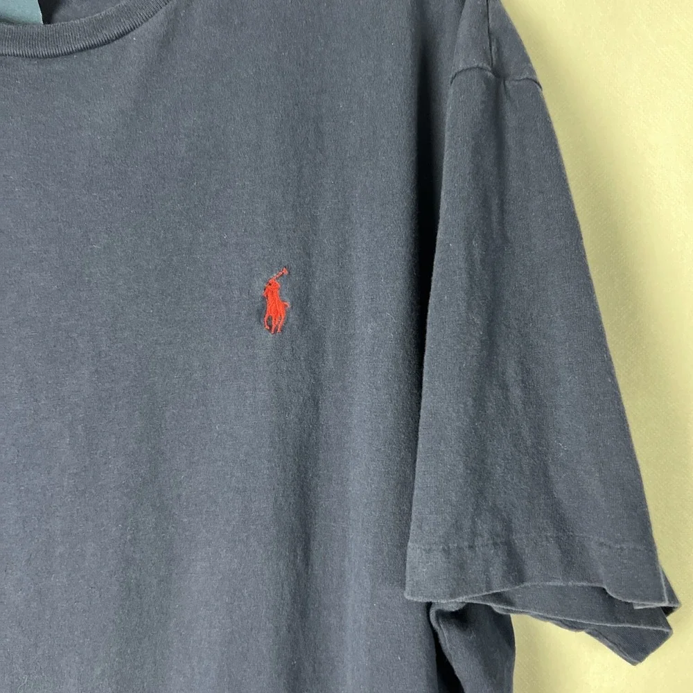 Ralph Lauren Mens Tee Shirt Size XL 100% Cotton Red Pony‎ Dark Blue A20